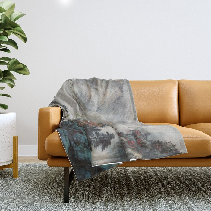 Magical Misty Japanese Mountain River Landscape Throw Blanket Gallery Image 1