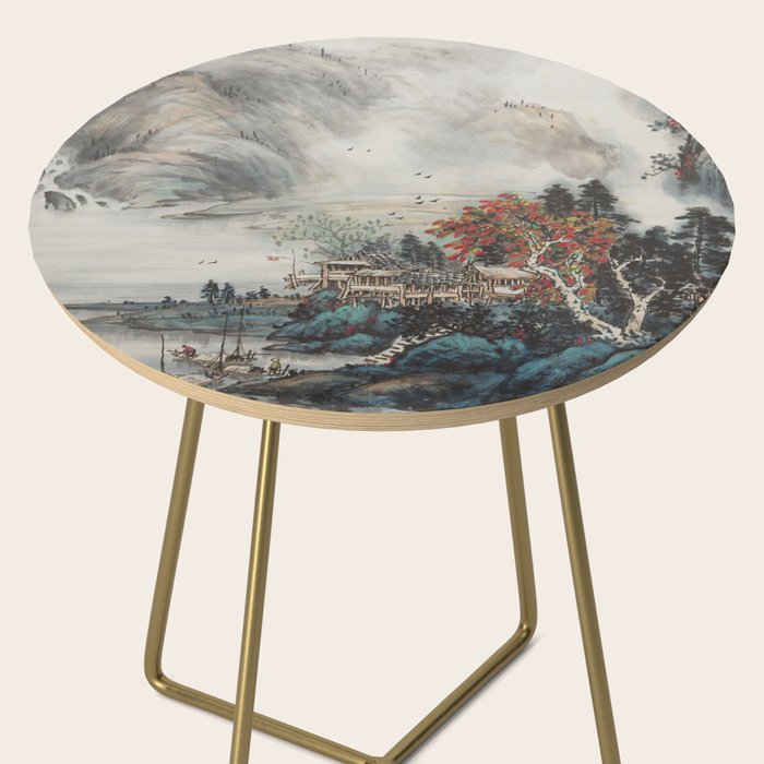 Magical Misty Japanese Mountain River Landscape Side Table Gallery Image 2
