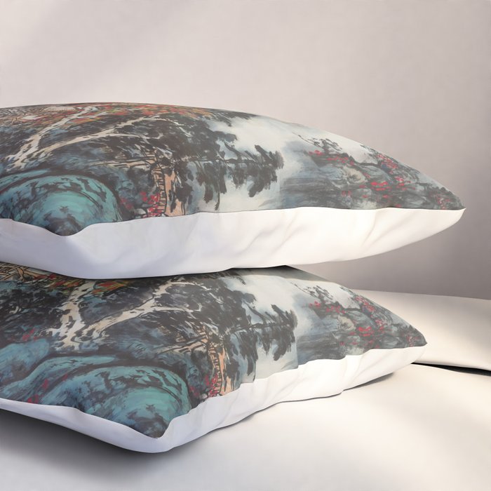 Magical Misty Japanese Mountain River Landscape Pillow Sham Gallery Image 3