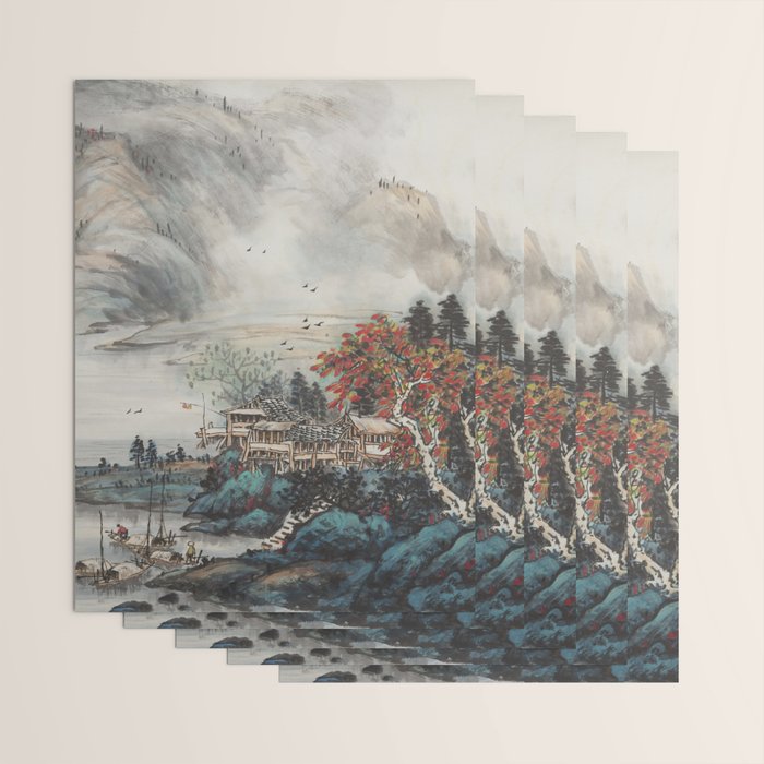 Magical Misty Japanese Mountain River Landscape Wrapping Paper Gallery Image 3