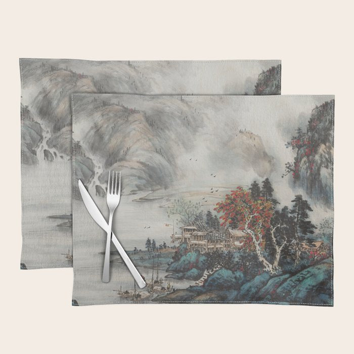 Magical Misty Japanese Mountain River Landscape Placemat Gallery Image 1