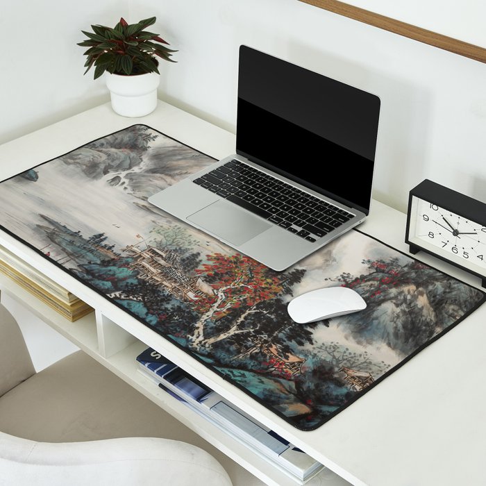 Magical Misty Japanese Mountain River Landscape Desk Mat Gallery Image 2