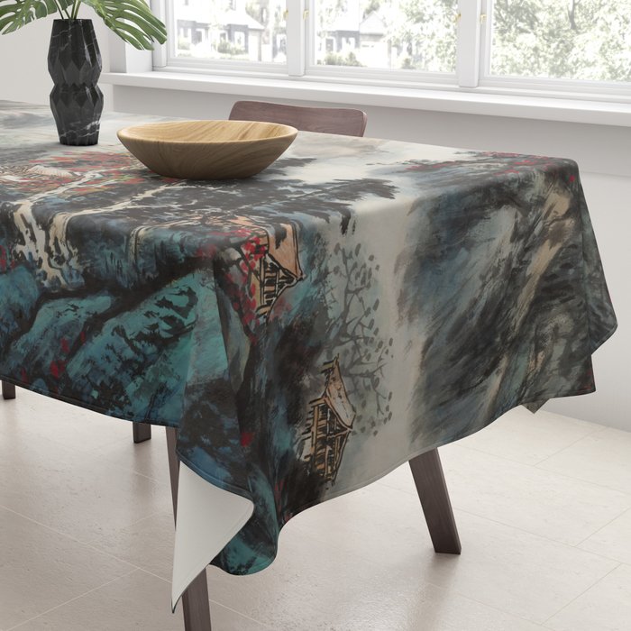 Magical Misty Japanese Mountain River Landscape Tablecloth Gallery Image 3