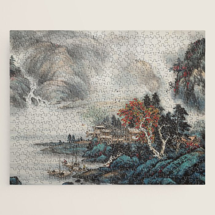 Magical Misty Japanese Mountain River Landscape Jigsaw Puzzle Gallery Image 1