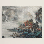 Magical Misty Japanese Mountain River Landscape Jigsaw Puzzle Gallery Image 1