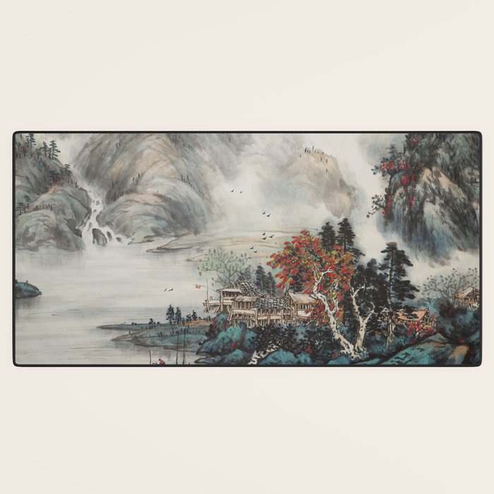 Magical Misty Japanese Mountain River Landscape Desk Mat Gallery Image 3