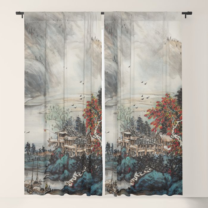 Magical Misty Japanese Mountain River Landscape Window Curtain Gallery Image 5