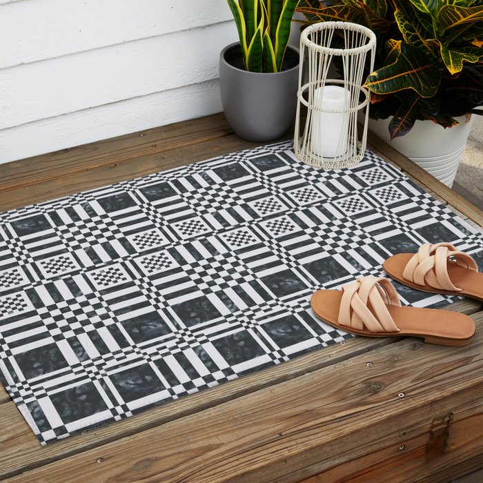 Structured Lines Grid Outdoor Rug Gallery Image 2