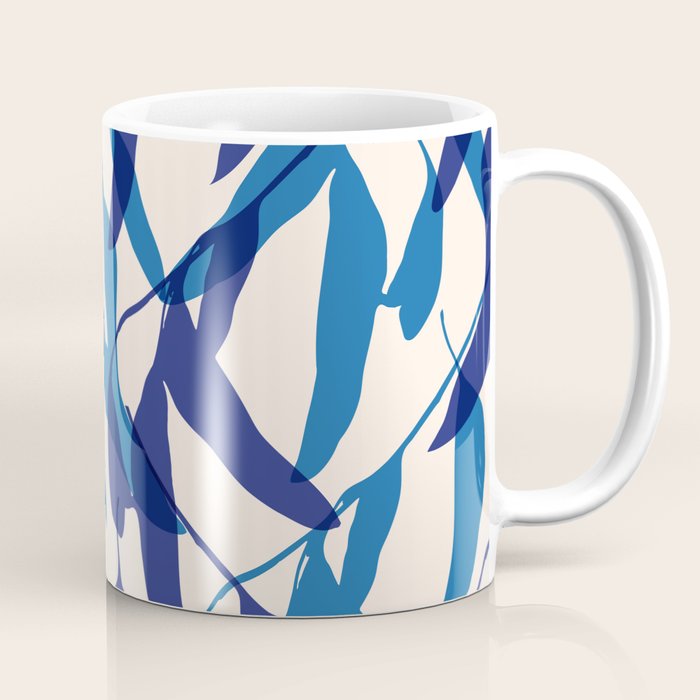 Gum leaves pattern in blue Coffee Mug Gallery Image 1