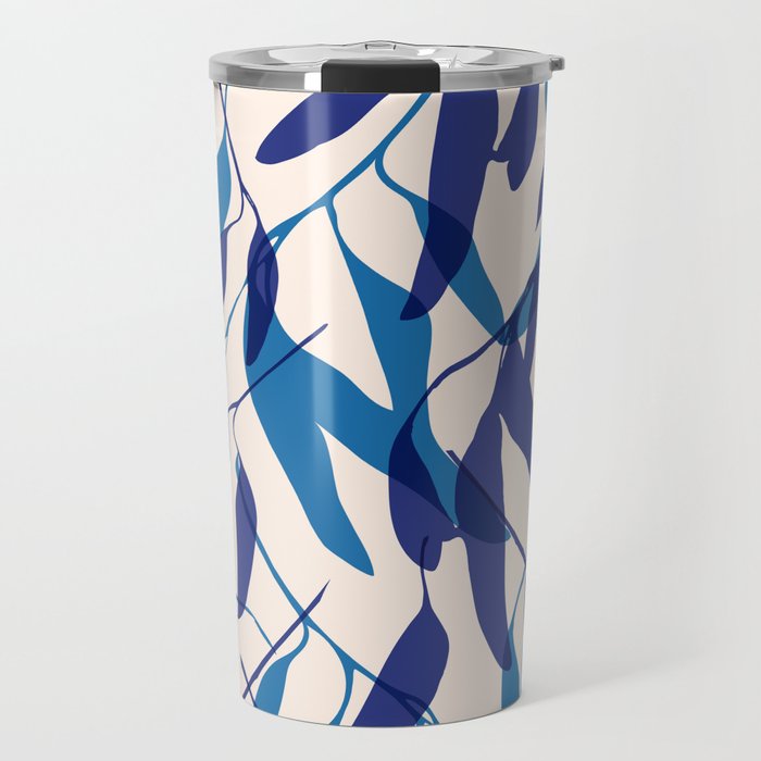 Gum leaves pattern in blue Travel Mug Gallery Image 1
