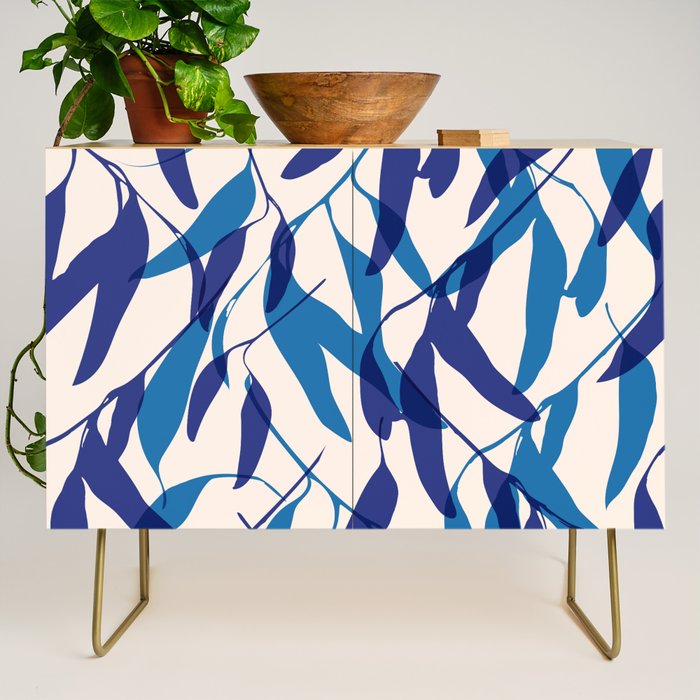Gum leaves pattern in blue Credenza Gallery Image 1