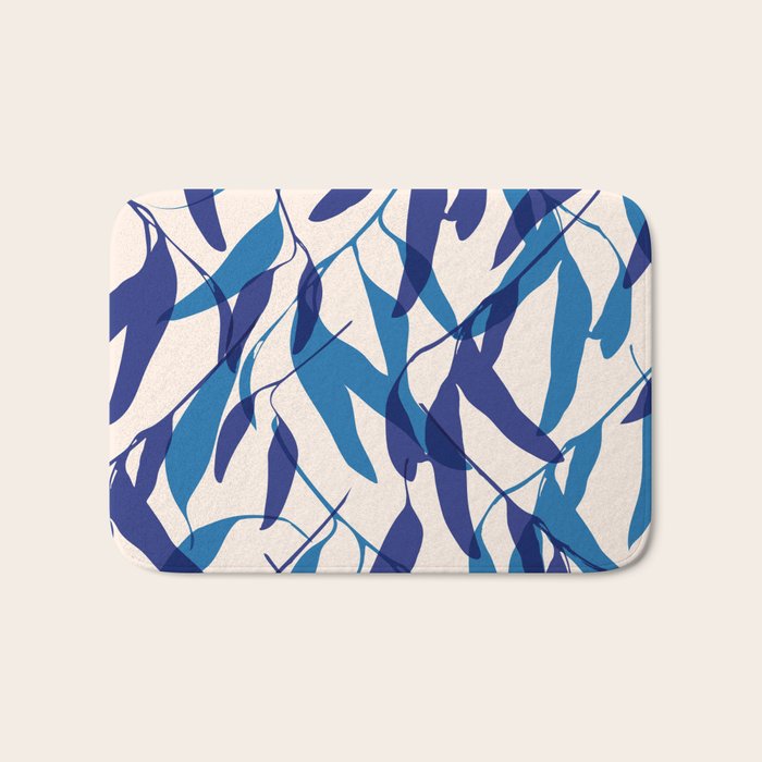 Gum leaves pattern in blue Bath Mat Gallery Image 1