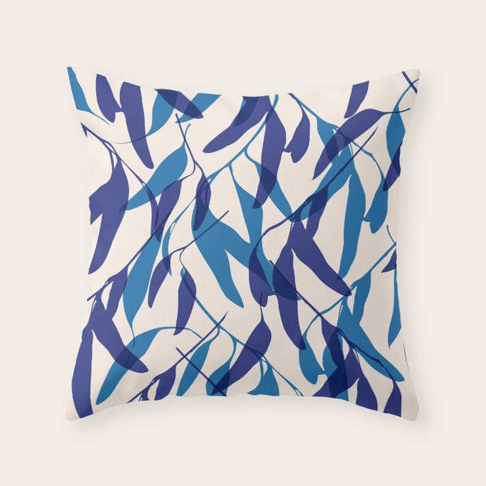 Gum leaves pattern in blue Throw Pillow Gallery Image 6