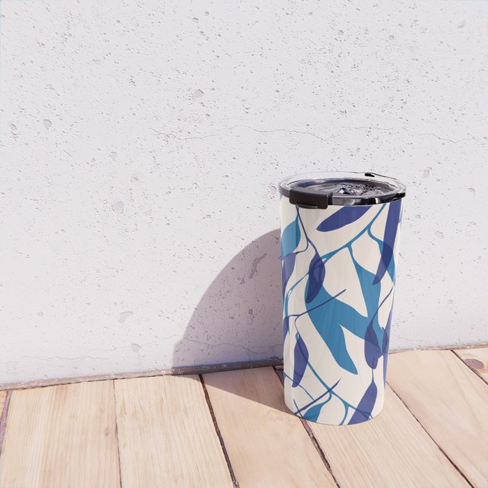 Gum leaves pattern in blue Travel Mug Gallery Image 4