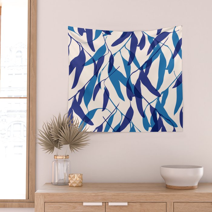 Gum leaves pattern in blue Wall Tapestry Gallery Image 2