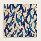 Gum leaves pattern in blue Wood Wall Art Gallery Image 1