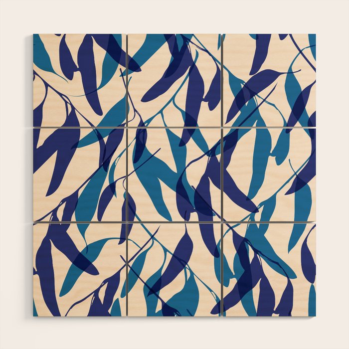 Gum leaves pattern in blue Wood Wall Art Gallery Image 1
