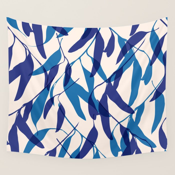 Gum leaves pattern in blue Wall Tapestry Gallery Image 4