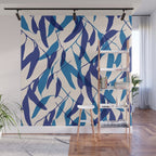 Gum leaves pattern in blue Wall Mural Gallery Image 1