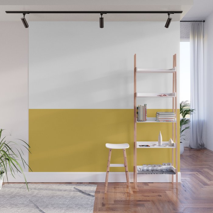 Mustard Yellow and White Solid Color Block Wall Mural Gallery Image 1