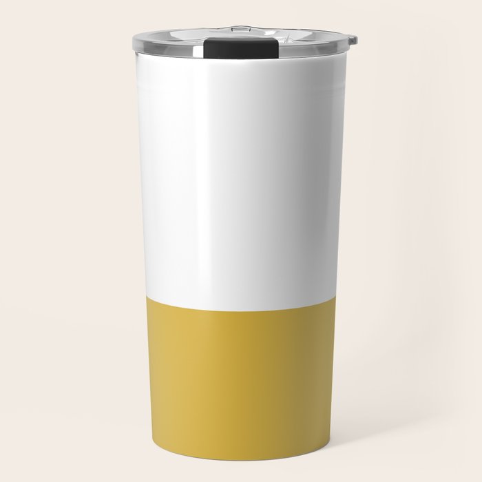 Mustard Yellow and White Solid Color Block Travel Mug Gallery Image 1