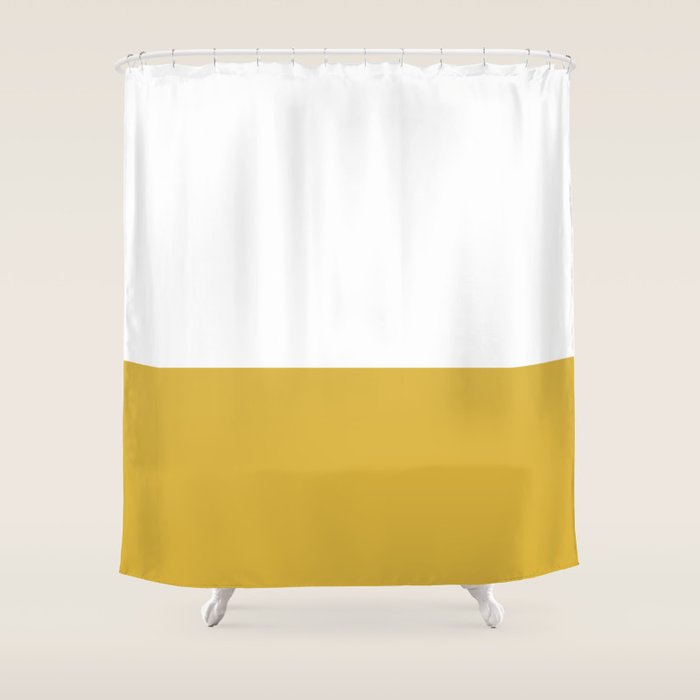 Mustard Yellow and White Solid Color Block Shower Curtain Gallery Image 1