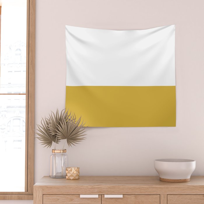 Mustard Yellow and White Solid Color Block Wall Tapestry Gallery Image 2