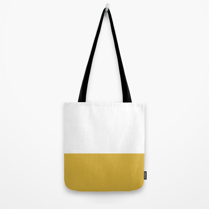 Mustard Yellow and White Solid Color Block Tote Bag Gallery Image 2