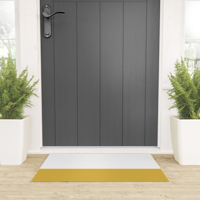 Mustard Yellow and White Solid Color Block Welcome Mat Gallery Image 3