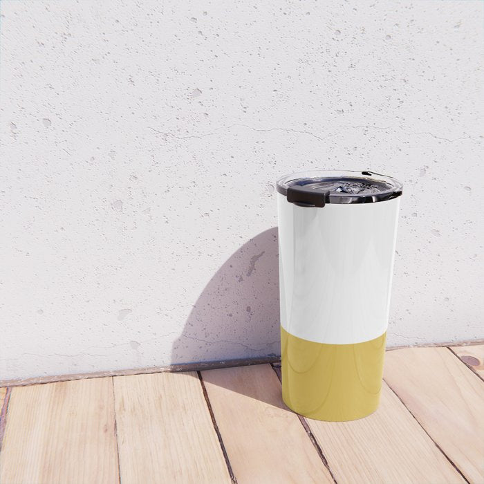 Mustard Yellow and White Solid Color Block Travel Mug Gallery Image 4