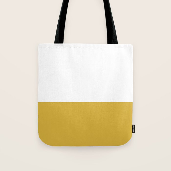 Mustard Yellow and White Solid Color Block Tote Bag Gallery Image 1
