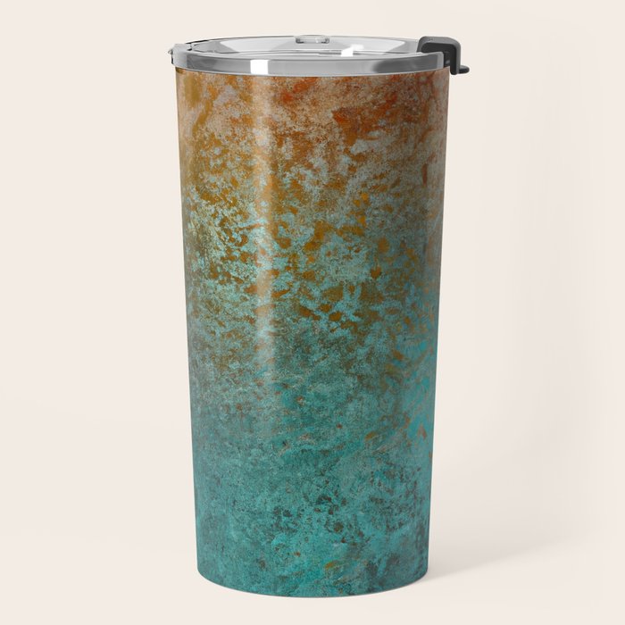 Teal and Copper Rust in Vintage Aesthetic Grunge Travel Mug Gallery Image 2