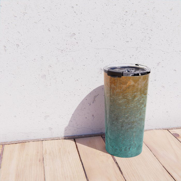 Teal and Copper Rust in Vintage Aesthetic Grunge Travel Mug Gallery Image 4
