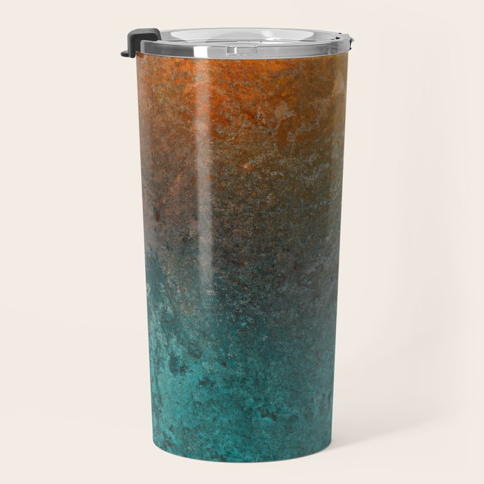 Teal and Copper Rust in Vintage Aesthetic Grunge Travel Mug Gallery Image 3