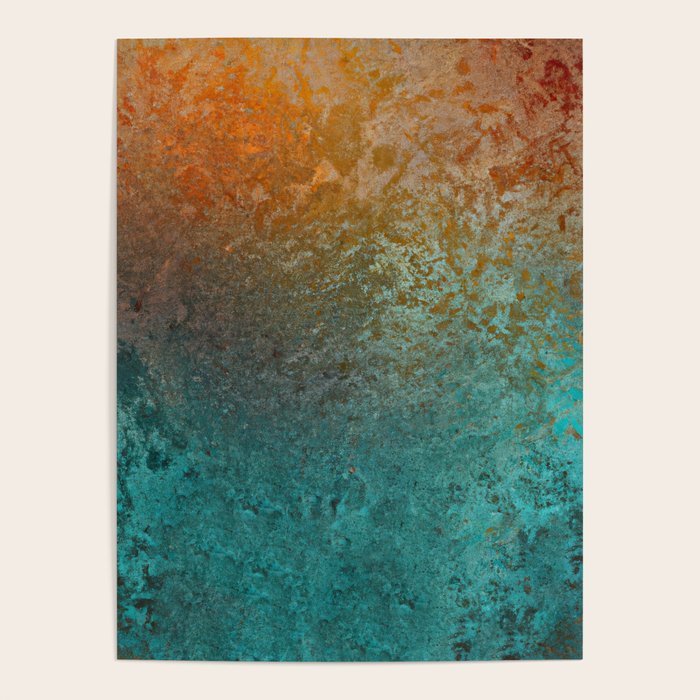 Teal and Copper Rust in Vintage Aesthetic Grunge Poster Gallery Image 1