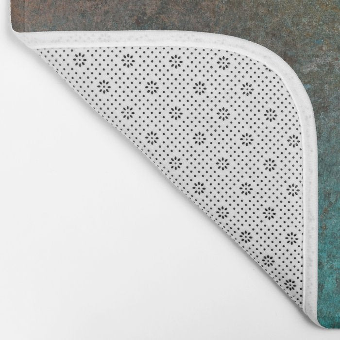 Teal and Copper Rust in Vintage Aesthetic Grunge Bath Mat Gallery Image 2