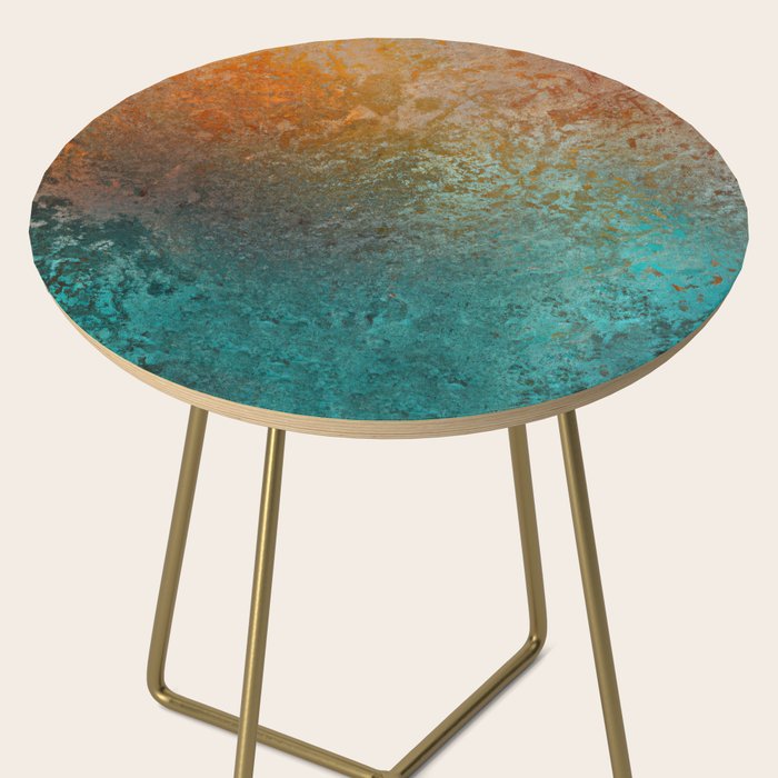 Teal and Copper Rust in Vintage Aesthetic Grunge Side Table Gallery Image 2