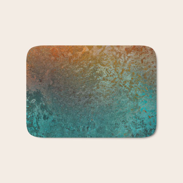 Teal and Copper Rust in Vintage Aesthetic Grunge Bath Mat Gallery Image 1