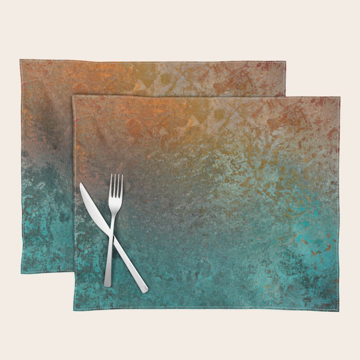 Teal and Copper Rust in Vintage Aesthetic Grunge Placemat Gallery Image 1