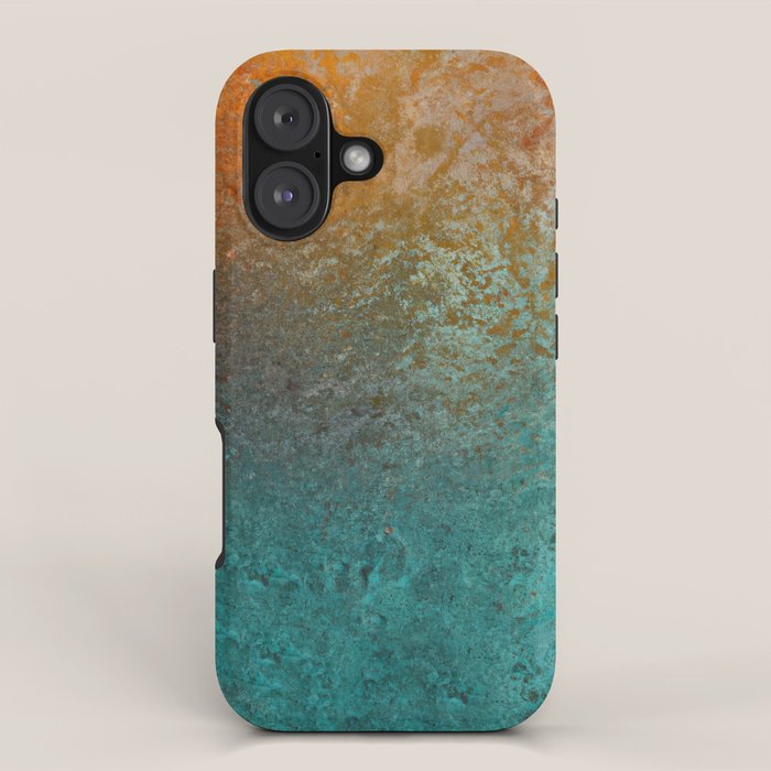 Teal and Copper Rust in Vintage Aesthetic Grunge iPhone Case Gallery Image 1