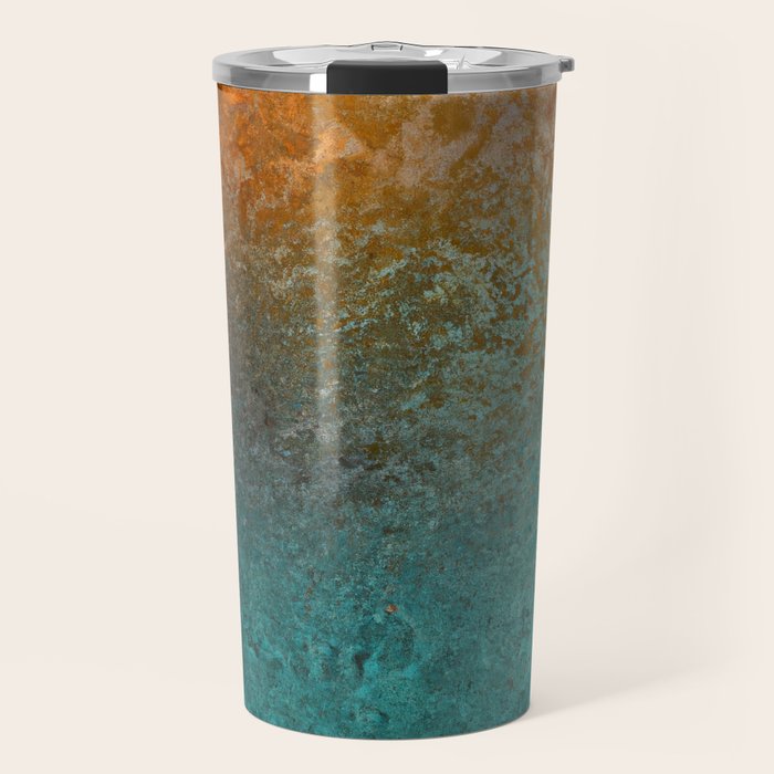 Teal and Copper Rust in Vintage Aesthetic Grunge Travel Mug Gallery Image 1