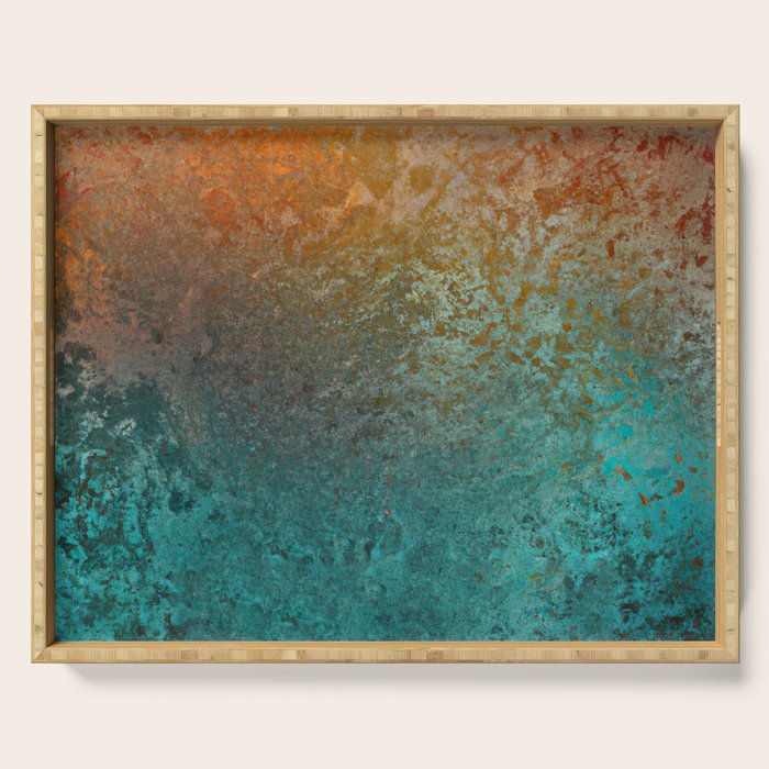 Teal and Copper Rust in Vintage Aesthetic Grunge Serving Tray Gallery Image 1