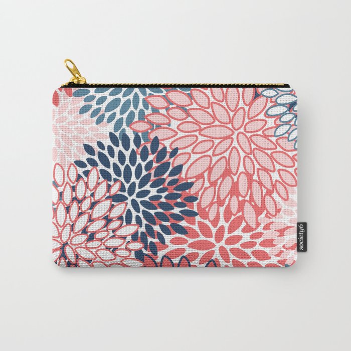 Modern Floral Prints, Coral and Navy Carry All Pouch Gallery Image 1