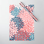 Modern Floral Prints, Coral and Navy Wrapping Paper Gallery Image 1