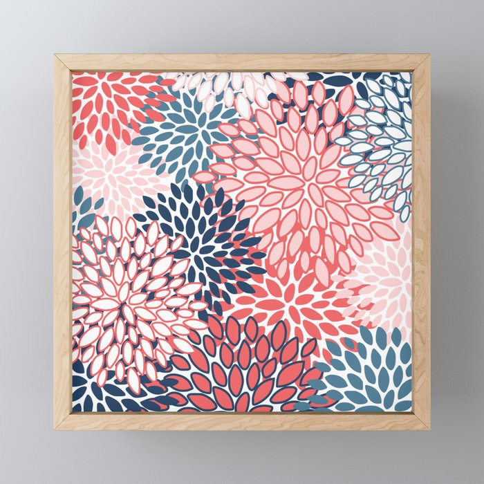 Modern Floral Prints, Coral and Navy Mini Art Print Gallery Image 1