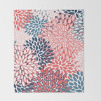 Modern Floral Prints, Coral and Navy Throw Blanket Gallery Image 2