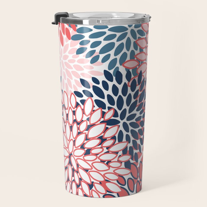 Modern Floral Prints, Coral and Navy Travel Mug Gallery Image 3