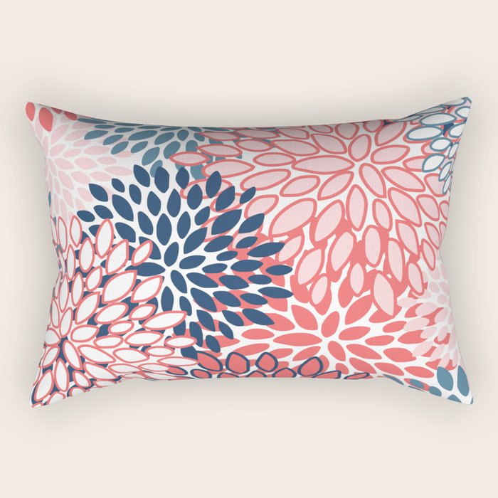 Modern Floral Prints, Coral and Navy Rectangular Pillow Gallery Image 1