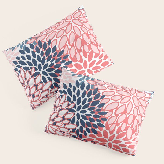 Modern Floral Prints, Coral and Navy Pillow Sham Gallery Image 3