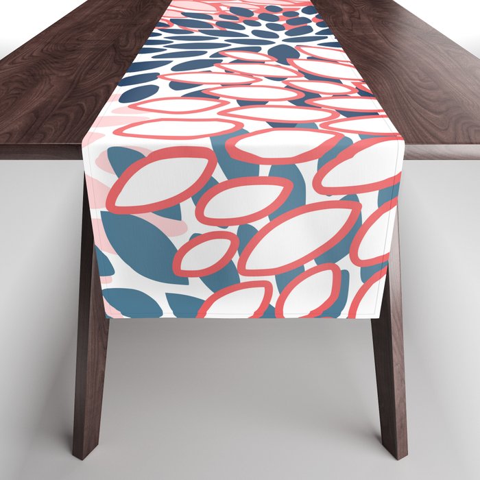 Modern Floral Prints, Coral and Navy Table Runner Gallery Image 1